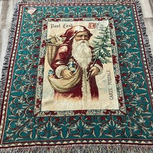 Postcards to Santa cotton tapestry throw 50x60” USA made in North Carolina NEW